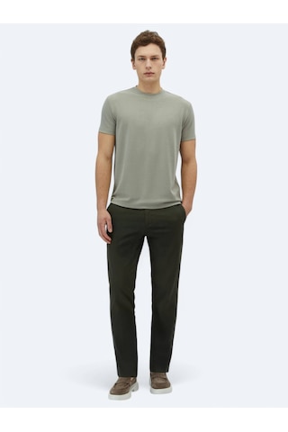 Kip Haki Düz Bisiklet Yaka T-shirt Haki