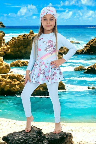 My Kids Wear Etek Detaylı Boneli Kız Çocuk Mayo Mavi - Sarı
