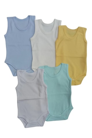 Askılı Basic Bisiklet Yaka Atlet Çıtçıtlı Badi 5li Paket 0-48 Ay Çok Renkli