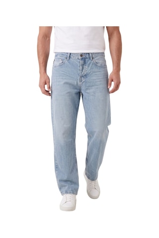 Deepsea Erkek Mavi Yıkamalı Baggy Fit Likralı Bol Kesim Geniş Paça Jean Kot Pantolon 2600061