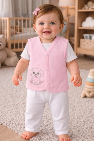 Baby Shez %100 Organik Pamuklu Yenidoğan Kız Erkek Bebek Yelek Mevsimlik 3-6 6-9 9-12 Ay Pembe