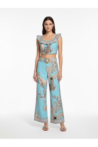 Xint Turkuaz Pamuk Dokulu Regular Fit Pantolon 201342