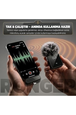 Apple iPhone Uyumlu/android Telefonlar/type-c Girişli Pc'ler İçin Type-c/lightning Giriş 8-10 Saat Pil Ömrü 20 Metreye Kadar Menzilli Tak Çalıştır Kablosuz Mikrofon Siyah
