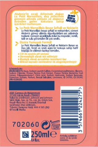 Le Petit Marseillais Beyaz Şeftali ve Nektarin Banyo ve Duş Jeli 250 ML