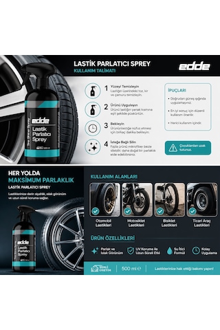 Edde Araba Araç Oto Lastik Parlatıcı Temizleyici Sıvı Lastik Temizleme 500 Ml Oto Detailing