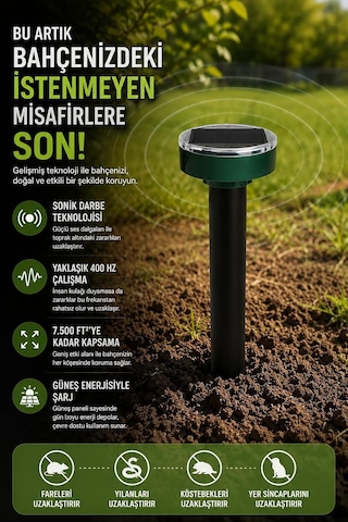 Coverzone 2 Adet Solar Enerjili Kemirgen Kovucu, Sonik Teknolojili Köstebek Yer Sincabı Tarla Faresi Ve Sivri Fare Kovucu, 400 Hz, 30 Saniyede Bir Darbe, Suya Dayanıklı Abs Gövde Sc-16