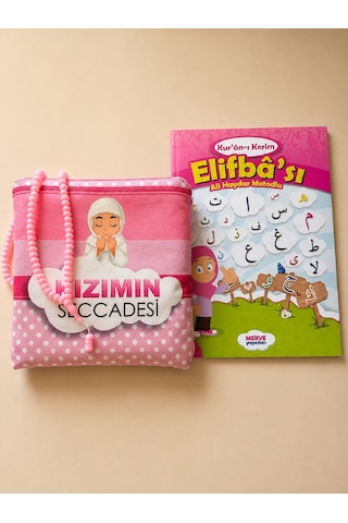 Çocuk Namaz Seti 2001 Çantalı Seccade, Elif Ba Ve 99'lu Tesbih Pembe