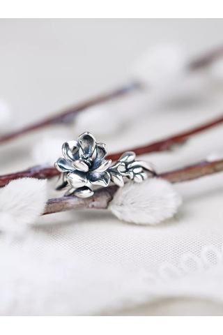 Lucente İnce Çiçek Yüzük Gümüş 925 226326432 Gri