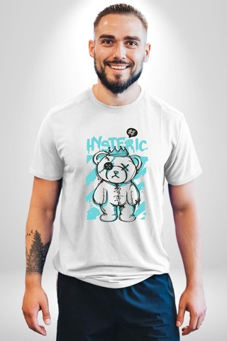 Histerik Unisex Unisex Beyaz Organik Baskılı T-shirt Penye Yüksek Kalite Beyaz