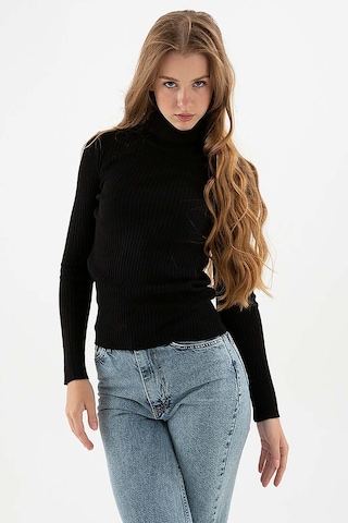 Fashion Friends Kadın Fitilli Balıkçı Yaka Kazak 23k0288k1 Siyah
