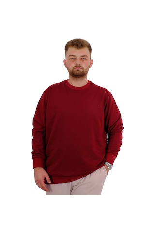 Mode Xl Büyük Beden Erkek Bisiklet Yaka Basic Sweatshirt U24174 Bordo Bordo