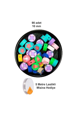 90 Adet 10 Mm Polimer Kil Fimo Boncuk Takı Bileklik + 5 Metre Lastikli Misina - Deniz Temalı