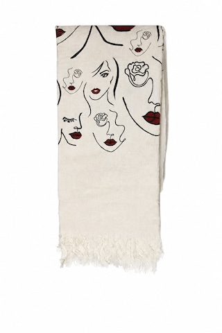 Kadın Peştamal - Muslin %100 Pamuk- 100x180- Aquatolia Peştemal- Plaj Havlusu- Kadın Yüzü Desen Ekru