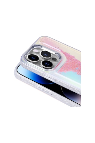 Ardemix Apple iPhone Uyumlu 14 Pro Kılıf Airbagli Renkli Arka Yüzey Boncuk Tasarımlı Kumul Kapak Mor