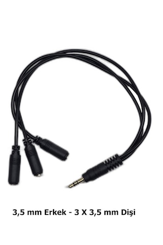 3.5 Mm Aux Çoklayıcı Kablo 1 Erkek 3 Dişi 20 Cm - Kulaklık Ve Ses Paylaştırıcı Splitter 0,15m