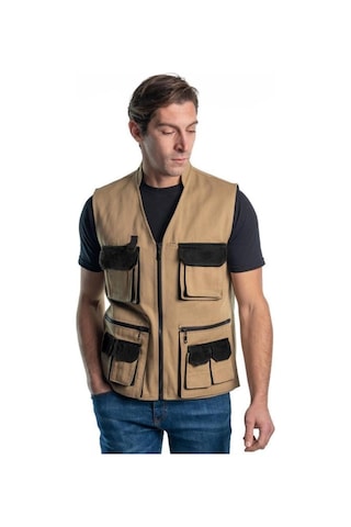 Şensel, Çok Cepli Yelek, Bej-Siyah -118E1357- Dört Mevsim-Vest