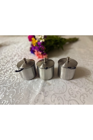 Baharatlık Kapaklı 3'lü Set 430 Kalite Paslanmaz Çelik Çelik