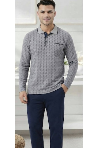 Erse Uzun Kol Pamuklu İnterlok Erkek Pijama Takımı - 9099444116546 Gri
