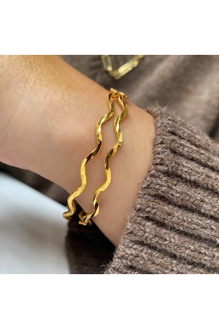 Altın Kaplama Gümüş Zigzag Ajda Bilezik Gold