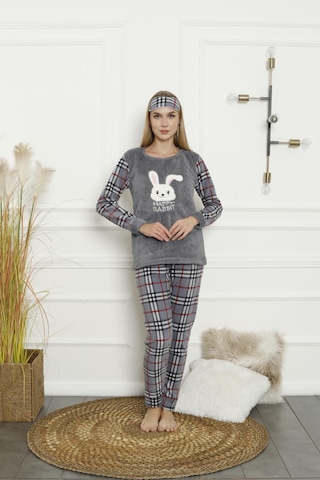 Kadın Ekose Desenli Polar Pijama Takımı 02133 Antrasit