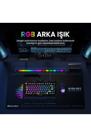 Gravastar K1 Lite Mekanik Gaming Klavye, M2 Kablosuz Optik Mouse Ve Mousepad Oyuncu Seti, Stealth Bl Optik