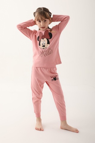 Minnie Mouse Retro Pembe Kız Çocuk Uzun Kol Pijama Takım Pembe