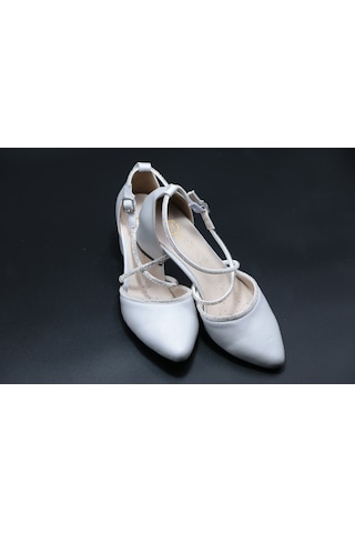 Ayakkabımood Saten Taşlı 5 Cm Kalın Topuk Topuklu Kadın Ayakkabı GÜMÜŞ