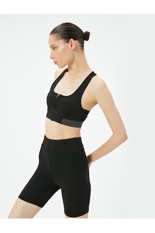 Koton Fermuarlı Sporcu Sütyeni Kapsız Slim Fit U Yaka Siyah 4sak30169nk Siyah