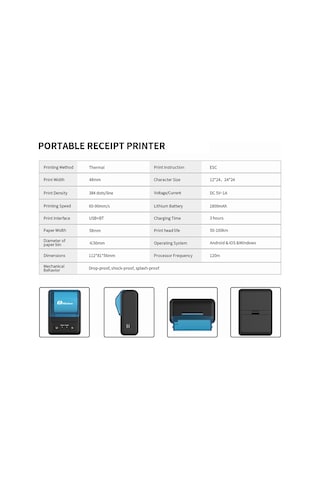 Maiyame Milestone Mht-p11 58mm Taşınabilir Termal Fiş Yazıcısı Süpermarket Restoran Mağaza Depo İçin Bt/usb Bağlantısını Destekler