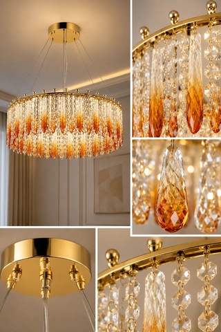 Modern Premıum Kuş Tüyü Gold Sarkıt Avize 3 Renk Led Salon Yemek Odası Avizesi 94w Beyaz