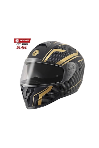 Scoyco FF-869 Blade Güneş Vizörlü Kapalı Kask Gold - Mat Siyah XL