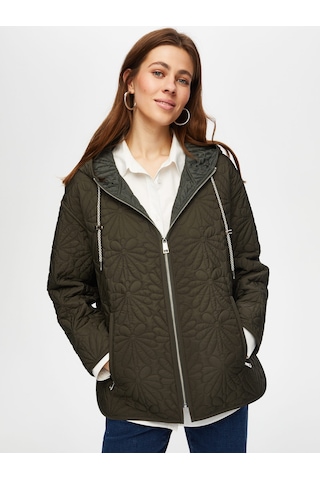Yanı Yırtmaçlı Rahat Form Kapişonlu Kapitone Mont 004 Us25kmt00454 Haki