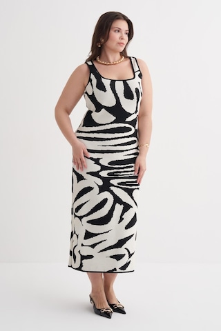 Desenli Triko Elbise-6264 Siyah