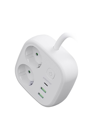 Polosmart Mp23 2 Prizli Uzatma Kablosu 2 Usb + Type-c Çıkışlı 2 Metre Akım Korumalı Beyaz 2 M