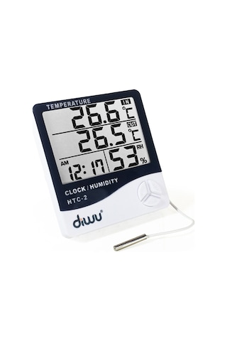 Diwu Htc-2 Problu Termometre Nem Ölçer Saat Takvim N11.208