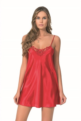 Aria's Closet Şık Tasarım Yumuşak Dokulu Dantel İşlemeli Kırmızı Kısa Saten Gecelik
