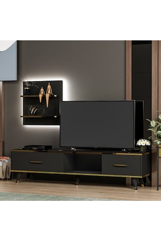 Tv Ünitesi Avon Antrasit Gold Ledli 180 Cm