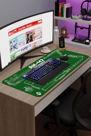 Ak 47 Siyah Kalaşnikov Cs Dikişli Kauçuk Oyuncu Mousepad - 90x40 Gaming Mouse Pad Ak-47 Yeşil
