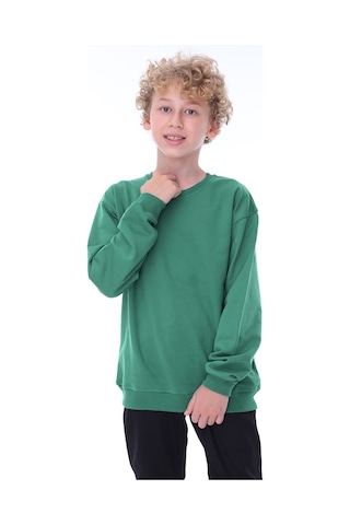 Zuzunga Unisex Basic Düz Yeşil Renk %100 Pamuk Sweatshirt Yeşil1