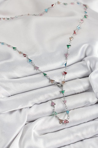 Pirinç Renkli Zirkon Taşlı Üçgen Model Gümüş Renk Kadın Y Kolye Çok Renkli