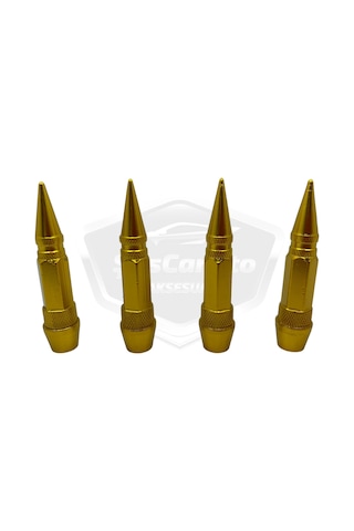 ŞüsCarOto Sivri Sibop Kapağı Mermi Sibop Kapağı Araba Motosiklet Bisiklet Metal 4 lü Set Altın Sarı (00)
