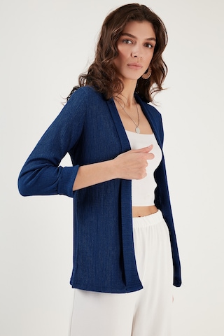 Lela Yakası Ve Kolu Katlı Gofre Kimono Bayan Hırka 5869014 Indigo
