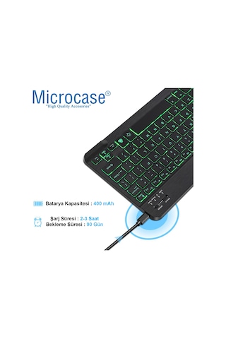 Rgb Işıklı Bluetooth Tablet Klavye Şarjlı Kablosuz - Al2670 Siyah