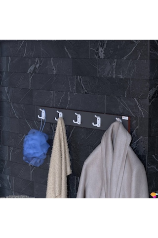 Modilayn Arı Serisi 15 Kancalı Banyo Askısı - 5'li Set 81,4x9,6 Cm Ekstra Düzen Ve Yer Tasarrufu Antrasit