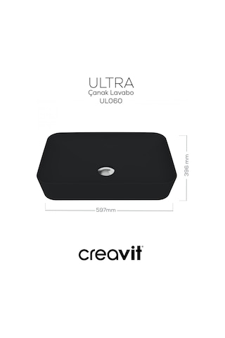 Creavit Ultra Dikdörtgen Çanak Lavabo 60cm Mat Siyah Ul060-00sm00e-0000