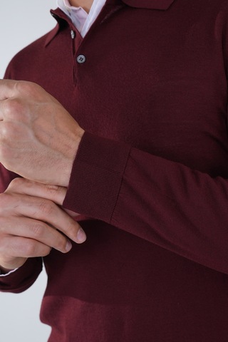 Bisse Bordo Düğmeli Polo Yaka Erkek Yün Triko Tr24k24201 D25 Bordo