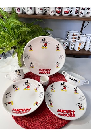 6 Parça Mickey Mouse Model Çocuk Bebek Yemek Takımı Beslenme Seti Çok Renkli