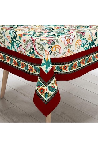 Colorful Leaves Masa Örtüsü - Renkli Yapraklar Ince Keten Uluslararası Yıkama Ve Solmama Sertifikası Çok Renkli