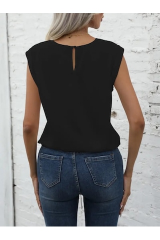 Ge Ticaret Kadın Sıfır Kol Etek Ucu Bağlama Detay Ithal Krep Bluz Siyah