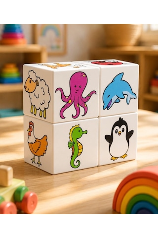 Küpss Ece'nin Mini Hayvanat Bahçesi, 24 Sevimli Hayvan Figürü - 1 Yaş Oyuncak - Bebek Oyuncakları - 4 Manyetik Küp/blok